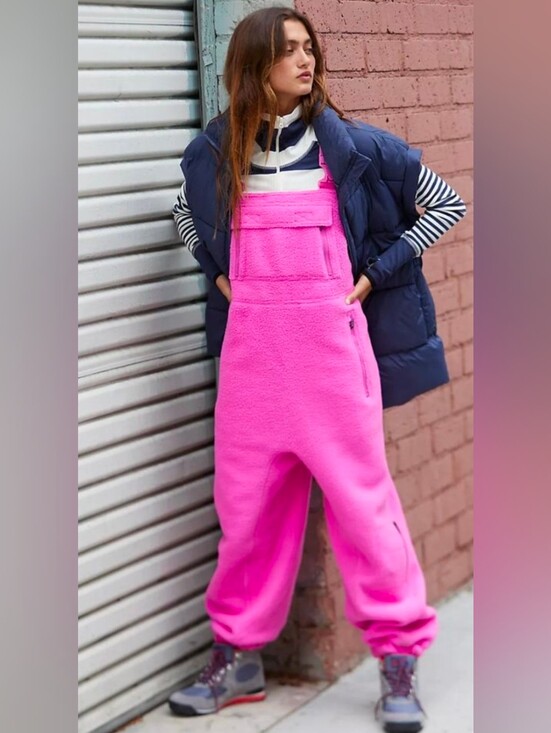 Free People Pants - Free People FP Movement Hit The Slopes Salopette Overalls Fleece Magenta, Large